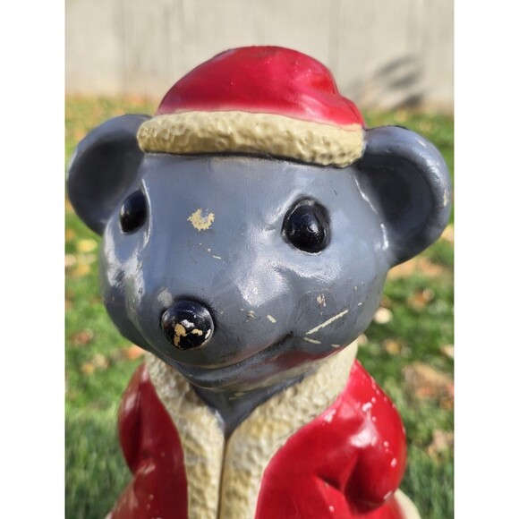 HTF Vtg Christmas Blow Mold Union Products Gray Santa Mouse (New Cord & LED Bulb - Picture 5 of 12